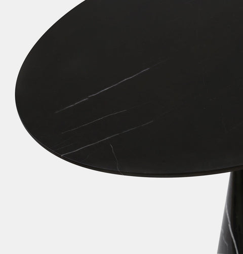 Top of 28" Round, modern black marble side table with cone base