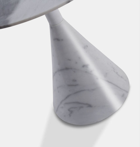  Base of 24" Round, modern white marble side table with cone base