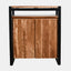 Sideboard buffet in solid acacia wood with a black iron frame. One shelf and two doors.
