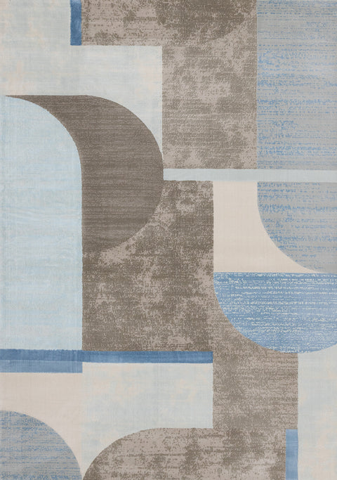 Belle Plush Rug - Blue / Grey Geometric Pattern full sample