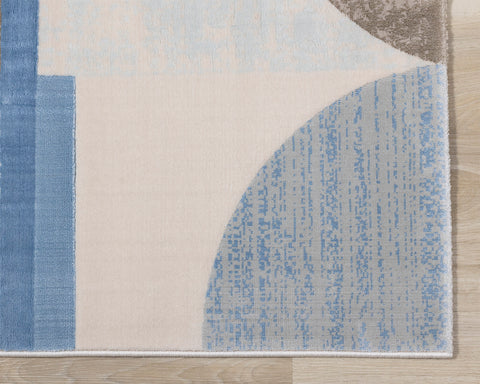 Belle Plush Rug - Blue / Grey Geometric Pattern corner detail