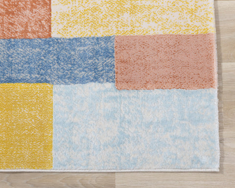 Belle Plush Rug - Geometric Blocks corner detail