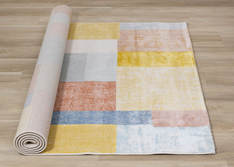 Belle Plush Rug - Geometric Blocks roll on floor