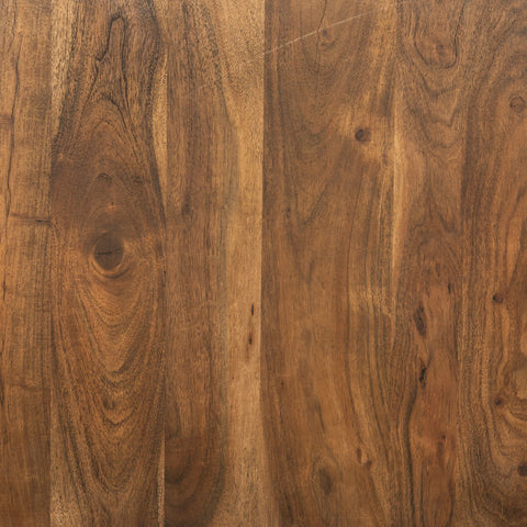 Close-up sample of solid acacia wood finish and tone.