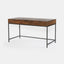 Solid acacia wood desk in honey brown finish with industrial black metal frame. Showing only the desk.