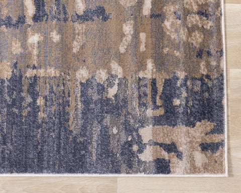Chorus Plush Rug - Abstract Earth Blue / Beige edge detail