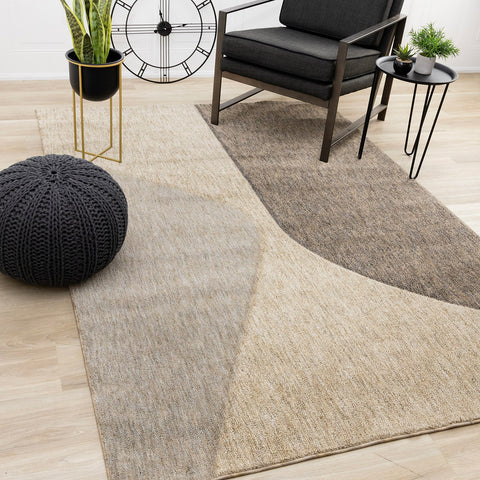 Cora Rug - Taupe Beige Curves in living room setting