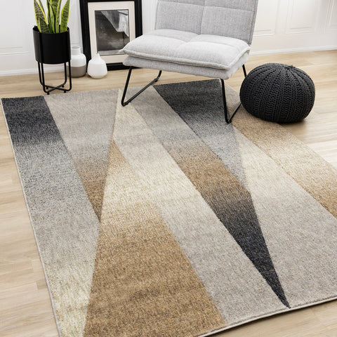 Cora Rug - Geometric Black Brown in living room setting