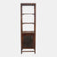 Solid reclaimed mango wood bookcase in dark brown finish.