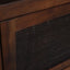 Solid reclaimed mango wood sideboard in dark brown finish. Doors detail.
