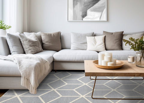 Eclipse Rug - Modern Blue Lattice in living room setting