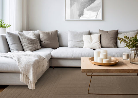 Ella Rug - Brown Curved Lines in living room setting