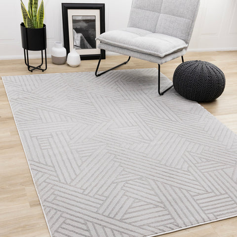 Ellington Rug - Grey Abstract Herringbone in living room setting