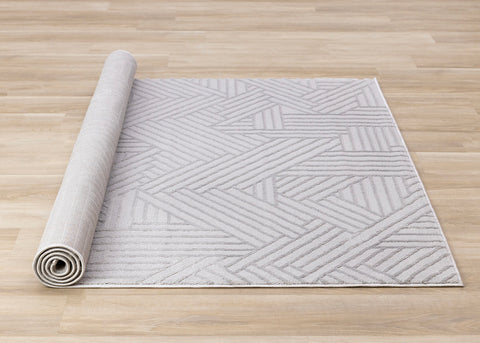 Ellington Rug - Grey Abstract Herringbone roll on floor
