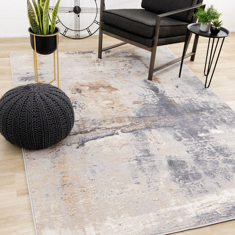 Emory Distressed Rug - Taupe in living room setting