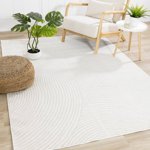 Hayden Rug - Light Cream Swirl in living room setting