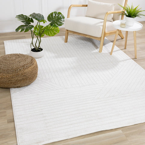 Hayden Rug - Light Cream Modern Lines in living room setting