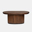 Solid mango wood oblong coffee table with repeating pattern ribbing base in brown finish.