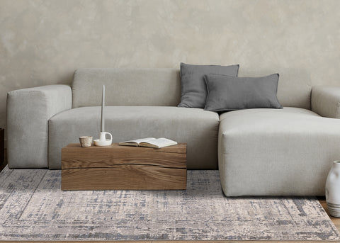 Luca Distressed Rug - Grey Blue in living room setting