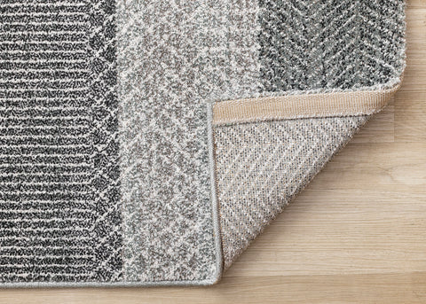 Mae Rug - Grey Taupe Bands corner flipped to show underside