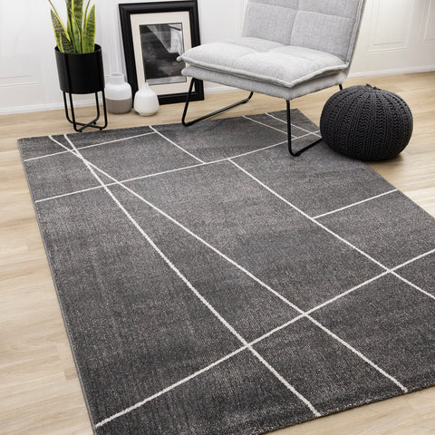 Mae Rug - Grey White Organic Lines in living room setting