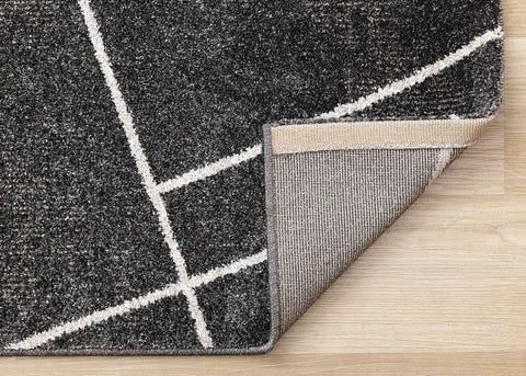 Mae Rug - Grey White Organic Lines corner flipped to show underside