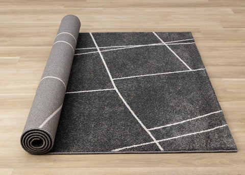 Mae Rug - Grey White Organic Lines roll on floor