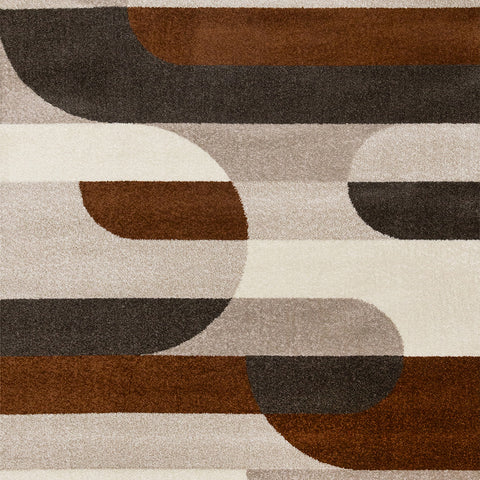 Malibu Rug - Curvy Geometric Taupe Oxblood sample