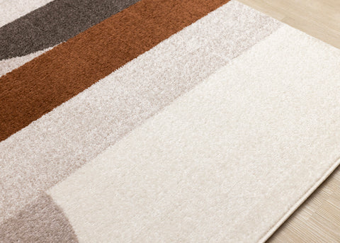 Malibu Rug - Curvy Geometric Taupe Oxblood corner
