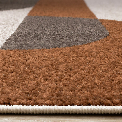 Malibu Rug - Curvy Geometric Taupe Oxblood pile height