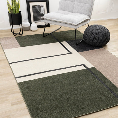 Malibu Rug - Modern Geometric Green in living room setting