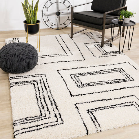 Maroq Shag Rug - Blocky in living room setting