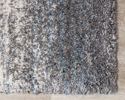 Maroq Shag Rug - Blue / Grey Stripes corner