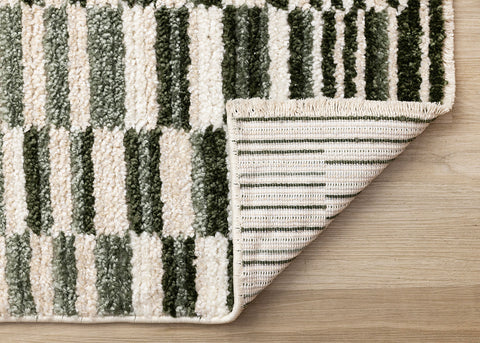 Nala Rug - Striped Rows corner flipped to show underside