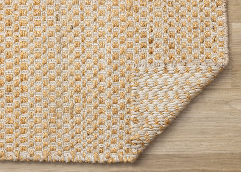 Naturals Jute Rug - Intricate Light Oak Weave corner flipped to show underside