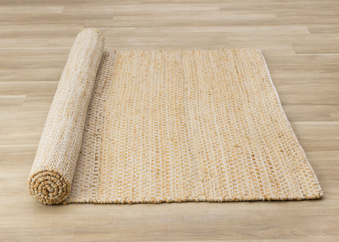 Naturals Jute Rug - Intricate Light Oak Weave roll on floor