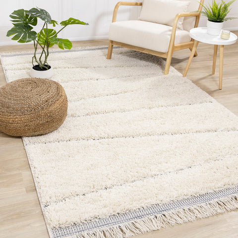Novato Rug - Asymetric Lines Cream in living room setting