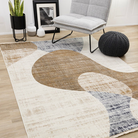 Serene Distressed Rug - Curvy Shapes in living room setting