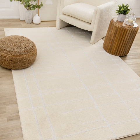 Sully Rug - Cream Broken Lines in living room setting