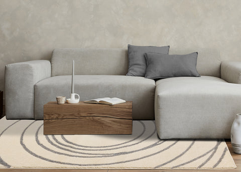 Sully Rug - Grey Swirl in living room setting