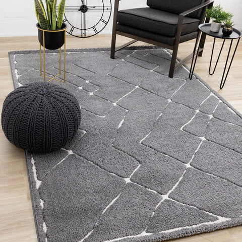 Talia Rug - Black Broken Lattice in living room setting