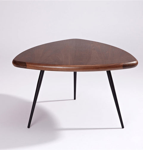 Coffee table in walnut veneer & 3 black metal legs
